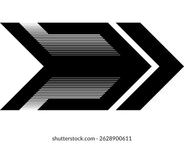 Pointer. Modern Vector Arrow Black on White. Striped Design Element. Sport Racing Pattern. Direction, Navigation. Stripe on Auto, Moto, Boat, Sports Car and Toy. Vector Background. Speed. Movement