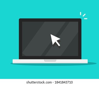 cursor de flecha de puntero del ratón pulsando sobre la pantalla del ordenador portátil icono vectorial ilustración plana aislado