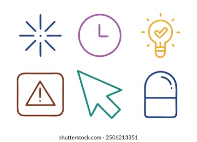 Pointer, mouse, click, cursor concept colorful linear icons. color offset line icons flat color outline vector sign collection set