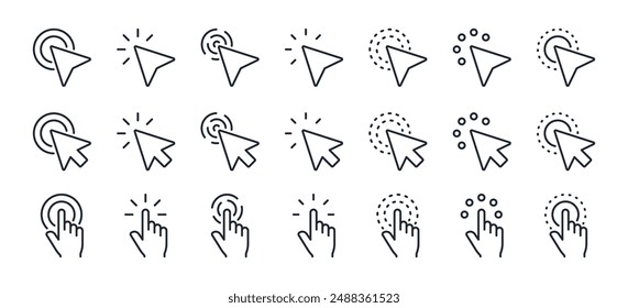 Pointer, mouse, click, cursor editable stroke outline icons set isolated on white background flat vector illustration. Pixel perfect. 64 x 64