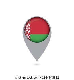 Pointer with the national flag of Belarus in the ball with reflection. Tag to indicate the location. Realistic vector illustration.