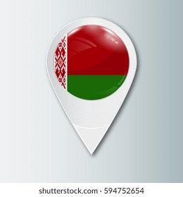 Pointer with the national flag of Belarus in the ball with reflection. Tag to indicate the location. Realistic vector illustration.