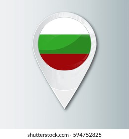 Pointer with the national flag of Bulgaria in the ball with reflection. Tag to indicate the location. Realistic vector illustration.