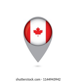Pointer with the national flag of Canada in the ball with reflection. Tag to indicate the location. Realistic vector illustration.