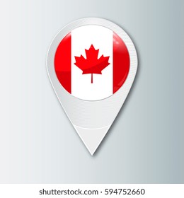 Pointer with the national flag of Canada in the ball with reflection. Tag to indicate the location. Realistic vector illustration.