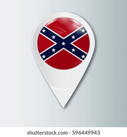 Pointer with the national flag of Confederate in the ball with reflection. Tag to indicate the location. Realistic vector illustration.