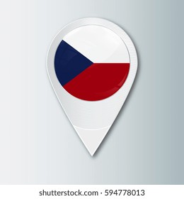 Pointer with the national flag of Czech Republic in the ball with reflection. Tag to indicate the location. Realistic vector illustration.