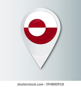 Pointer with the national flag of Greenland in the ball with reflection. Tag to indicate the location. Realistic vector illustration.