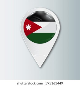 Pointer with the national flag of Jordan in the ball with reflection. Tag to indicate the location. Realistic vector illustration.