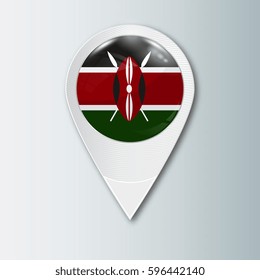 Pointer with the national flag of Kenya in the ball with reflection. Tag to indicate the location. Realistic vector illustration.