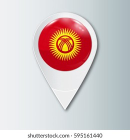 Pointer with the national flag of Kyrgyzstan in the ball with reflection. Tag to indicate the location. Realistic vector illustration.