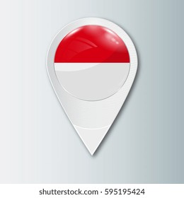 Pointer with the national flag of Monaco and Indonesia in the ball with reflection. Tag to indicate the location. Realistic vector illustration.
