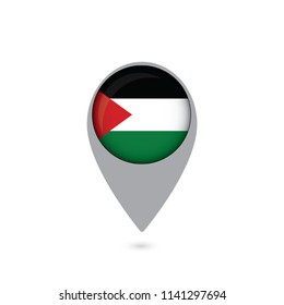 Pointer with the national flag of Palestine in the ball with reflection. Tag to indicate the location. Realistic vector illustration.