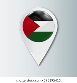 Pointer with the national flag of Palestine in the ball with reflection. Tag to indicate the location. Realistic vector illustration.