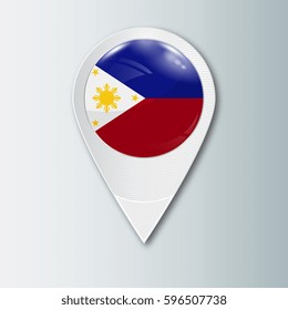 Pointer with the national flag of Philippines in the ball with reflection. Tag to indicate the location. Realistic vector illustration.
