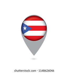 Pointer with the national flag of Puerto Rico in the ball with reflection. Tag to indicate the location. Realistic vector illustration.