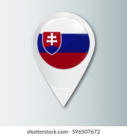 Pointer with the national flag of Slovakia in the ball with reflection. Tag to indicate the location. Realistic vector illustration.