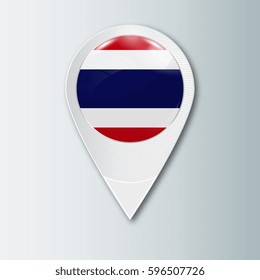 Pointer with the national flag of Thailand in the ball with reflection. Tag to indicate the location. Realistic vector illustration.