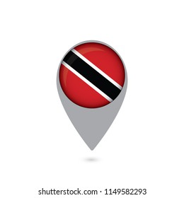 Pointer with the national flag of Trinidad and Tobago in the ball with reflection. Tag to indicate the location. Realistic vector illustration
