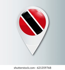 Pointer with the national flag of Trinidad and Tobago in the ball with reflection. Tag to indicate the location. Realistic vector illustration.