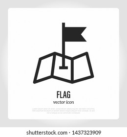 Pointer on folded map. Flat line icon. Location marker. Vector illustration.