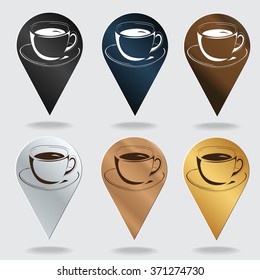 the pointer on the map with a cup of coffee