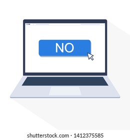 Pointer on NO button in web browser of laptop. Flat design isolated on white background. For using in ads, web contents or other.