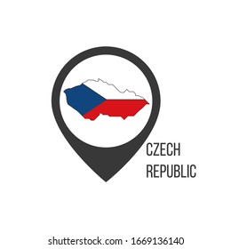 Puntero o alfiler con bandera de la República Checa dentro del Mapa de la República Checa. Ilustración vectorial de material aislada en fondo blanco.
