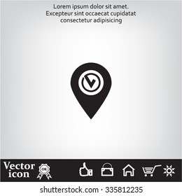 Pointer pin up icon with check mark