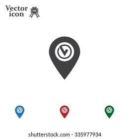 Pointer pin up icon with check mark