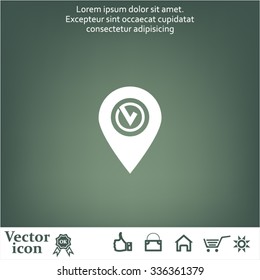 Pointer pin up icon with check mark