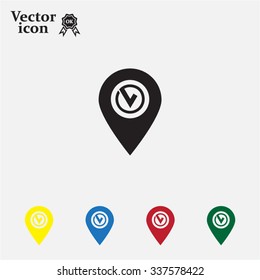 Pointer pin up icon with check mark