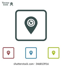 Pointer pin up icon with check mark