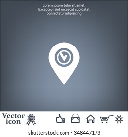 Pointer pin up icon with check mark