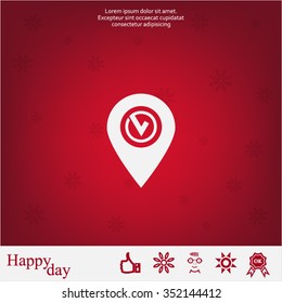 Pointer pin up icon with check mark