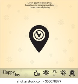 Pointer pin up icon with check mark