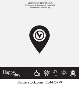 Pointer pin up icon with check mark