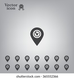Pointer pin up icon with check mark
