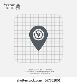 Pointer pin up icon with check mark
