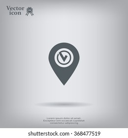 Pointer pin up icon with check mark