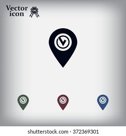 Pointer pin up icon with check mark
