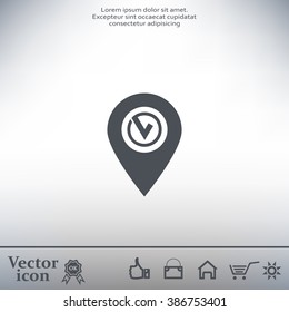 Pointer pin up icon with check mark