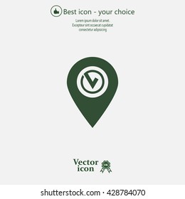 Pointer pin up icon with check mark