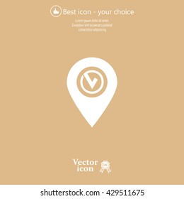 Pointer pin up icon with check mark