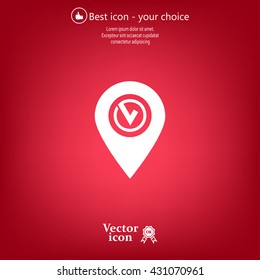 Pointer pin up icon with check mark