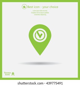 Pointer pin up icon with check mark