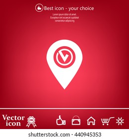 Pointer pin up icon with check mark