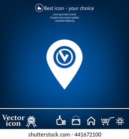 Pointer pin up icon with check mark