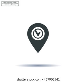Pointer pin up icon with check mark