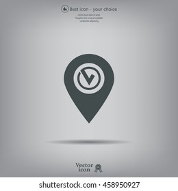 Pointer pin up icon with check mark
